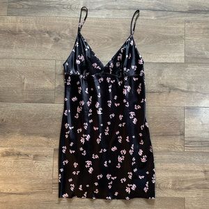 Victoria’s Secret Black Chemise Slip Dress with Pink Floral Print